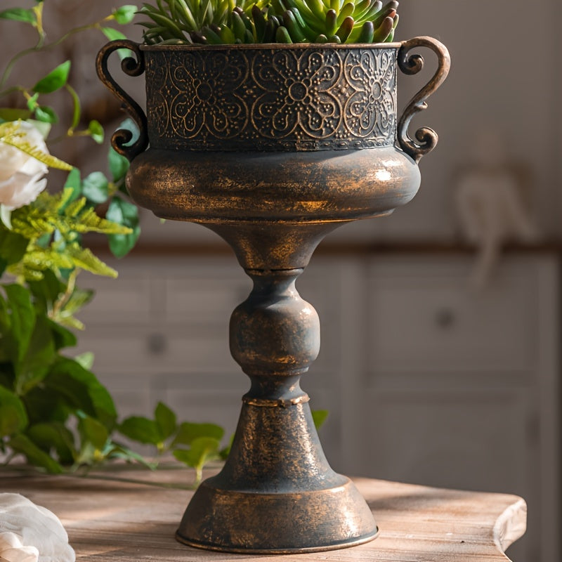 Vintage-Inspired Metal Flower Vase - Elegant Tall Cup Design with Rustic Finish, Perfect for Home & Office Decor