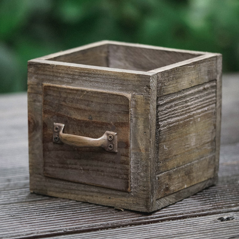 Vintage Rectangular Wooden Planter Boxes with Drawer Handles - Rustic Succulent Plant Containers, Garden Planter Pots - Versatile Indoor & Outdoor Decorative Box Set for Plants