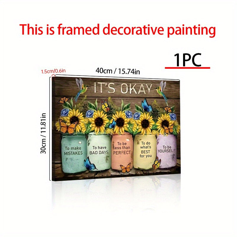 1pc Rustic Wooden Framed Vintage Floral Inspirational Canvas Painting - Sunflower Butterfly Wall Art Prints with Distressed Finish for Home Decoration, Living Room & Bedroom, Festival Gift for Her Him
