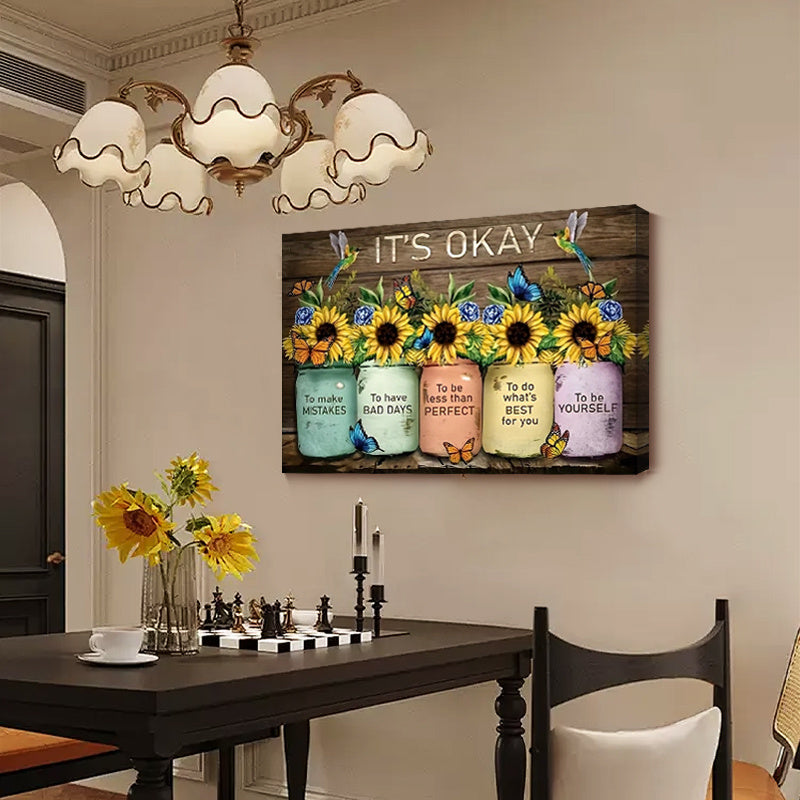 1pc Rustic Wooden Framed Vintage Floral Inspirational Canvas Painting - Sunflower Butterfly Wall Art Prints with Distressed Finish for Home Decoration, Living Room & Bedroom, Festival Gift for Her Him