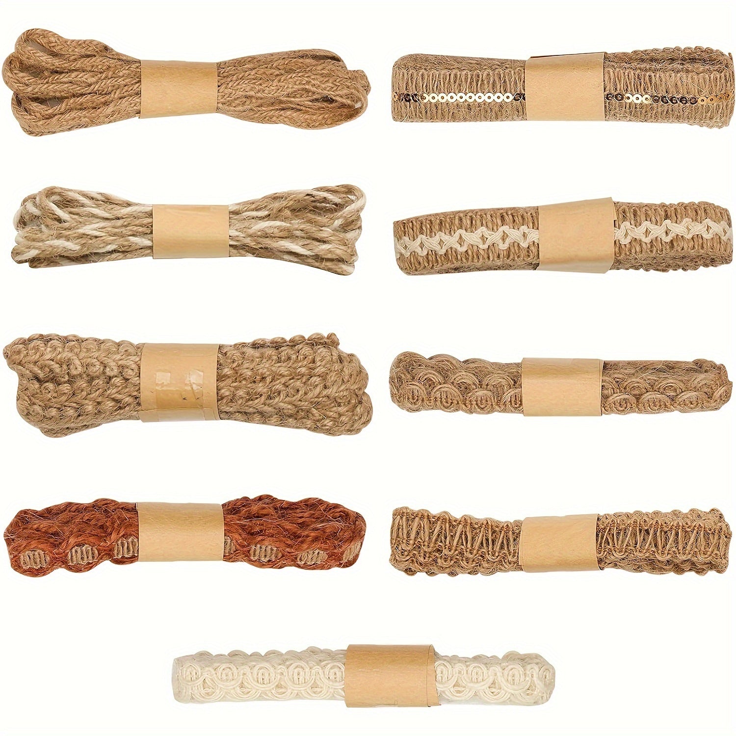 708.66 inches 9-Pack Jute Ribbon Lace Craft Ribbons, Mixed Colors, for DIY Crafts, Gift Wrapping, Party, Holiday, Rustic Wedding Decor, Sewing, Knitting, Embellishment