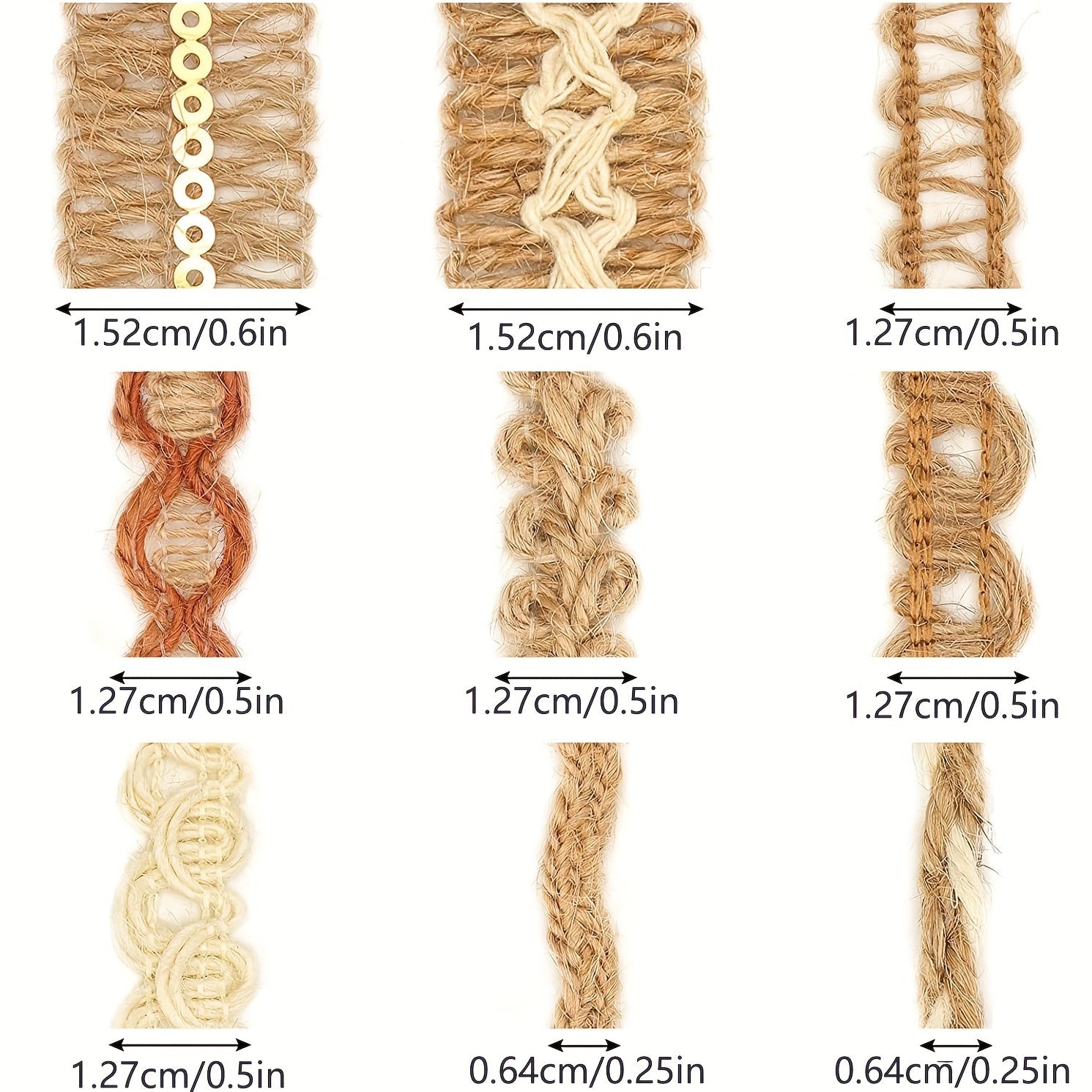 708.66 inches 9-Pack Jute Ribbon Lace Craft Ribbons, Mixed Colors, for DIY Crafts, Gift Wrapping, Party, Holiday, Rustic Wedding Decor, Sewing, Knitting, Embellishment