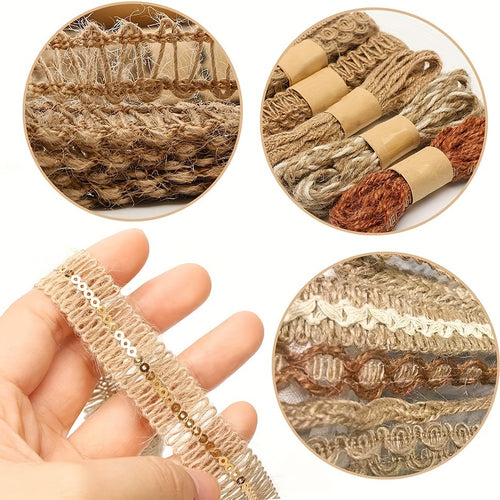 708.66 inches 9-Pack Jute Ribbon Lace Craft Ribbons, Mixed Colors, for DIY Crafts, Gift Wrapping, Party, Holiday, Rustic Wedding Decor, Sewing, Knitting, Embellishment