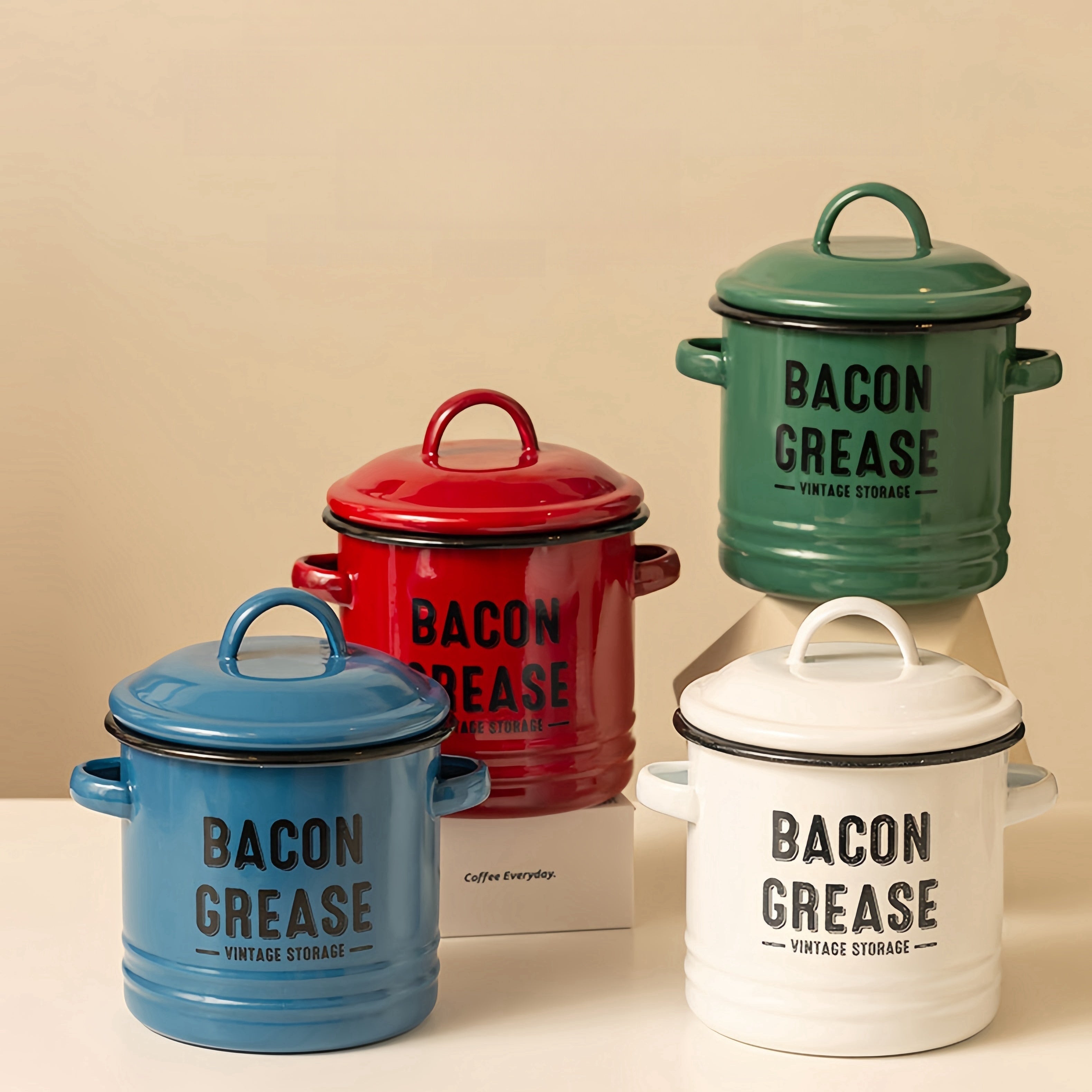 Vintage Enamel Grease Container with Lid - Large Capacity, Rustic Kitchen Decor, Ideal for Cooking Oil Storage, Perfect Gift for Home Cookware Enthusiasts