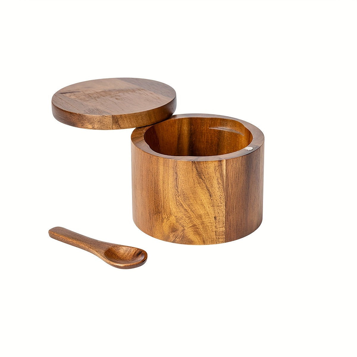 1PC Wooden Rustic Salt and Pepper Set with Spoon for Kitchen Storage of Spices and Condiments