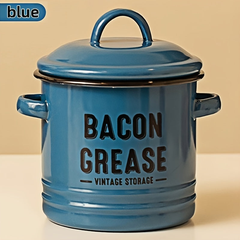 Vintage Enamel Grease Container with Lid - Large Capacity, Rustic Kitchen Decor, Ideal for Cooking Oil Storage, Perfect Gift for Home Cookware Enthusiasts
