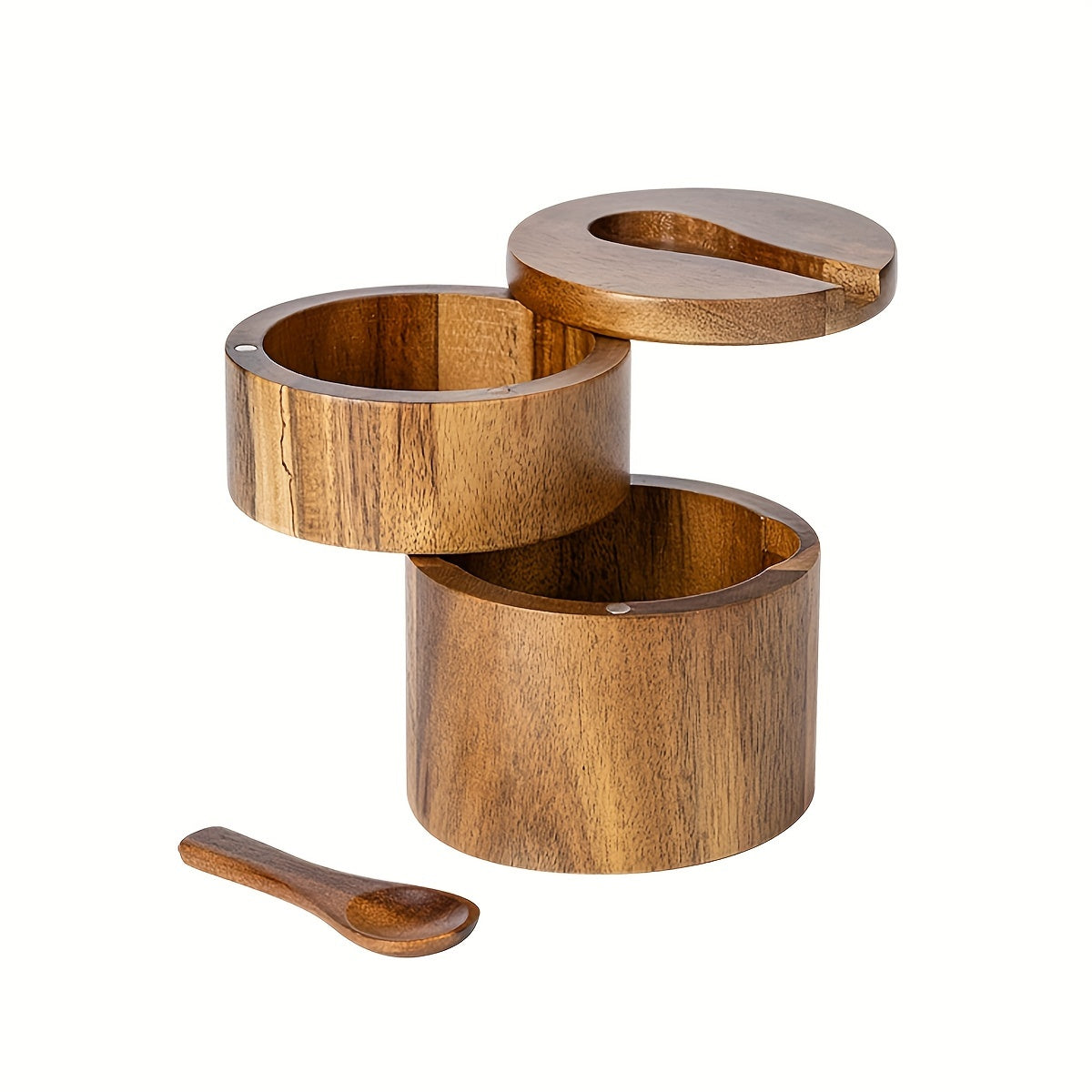 1PC Wooden Rustic Salt and Pepper Set with Spoon for Kitchen Storage of Spices and Condiments