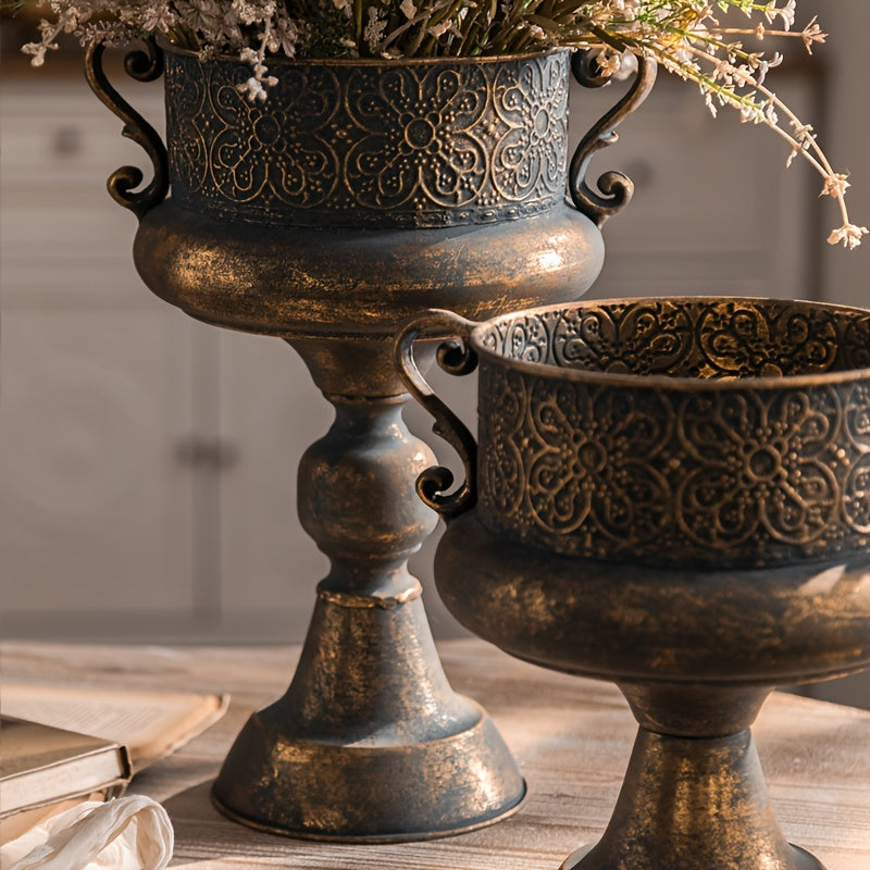 Vintage-Inspired Metal Flower Vase - Elegant Tall Cup Design with Rustic Finish, Perfect for Home & Office Decor