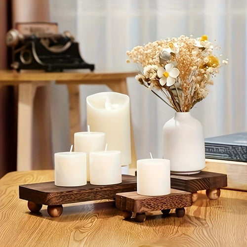 3pcs Brown Wooden Risers Set, Stackable Rustic Farmhouse Kitchen Display Pedestal Stand, 3 Sizes (8x4.3, 6x3.5, 4x2.8 Inches), No Power Required, Home & Kitchen Decor