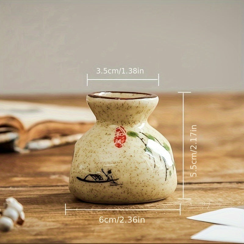 Vintage Ceramic Toothpick Holder – Decorative Kitchen Storage Jar with Floral and Fish Design, Rustic Cream Base for Home or Restaurant Use, Kitchen Accessory | Traditional Aesthetic | Glossy Ceramic Finish