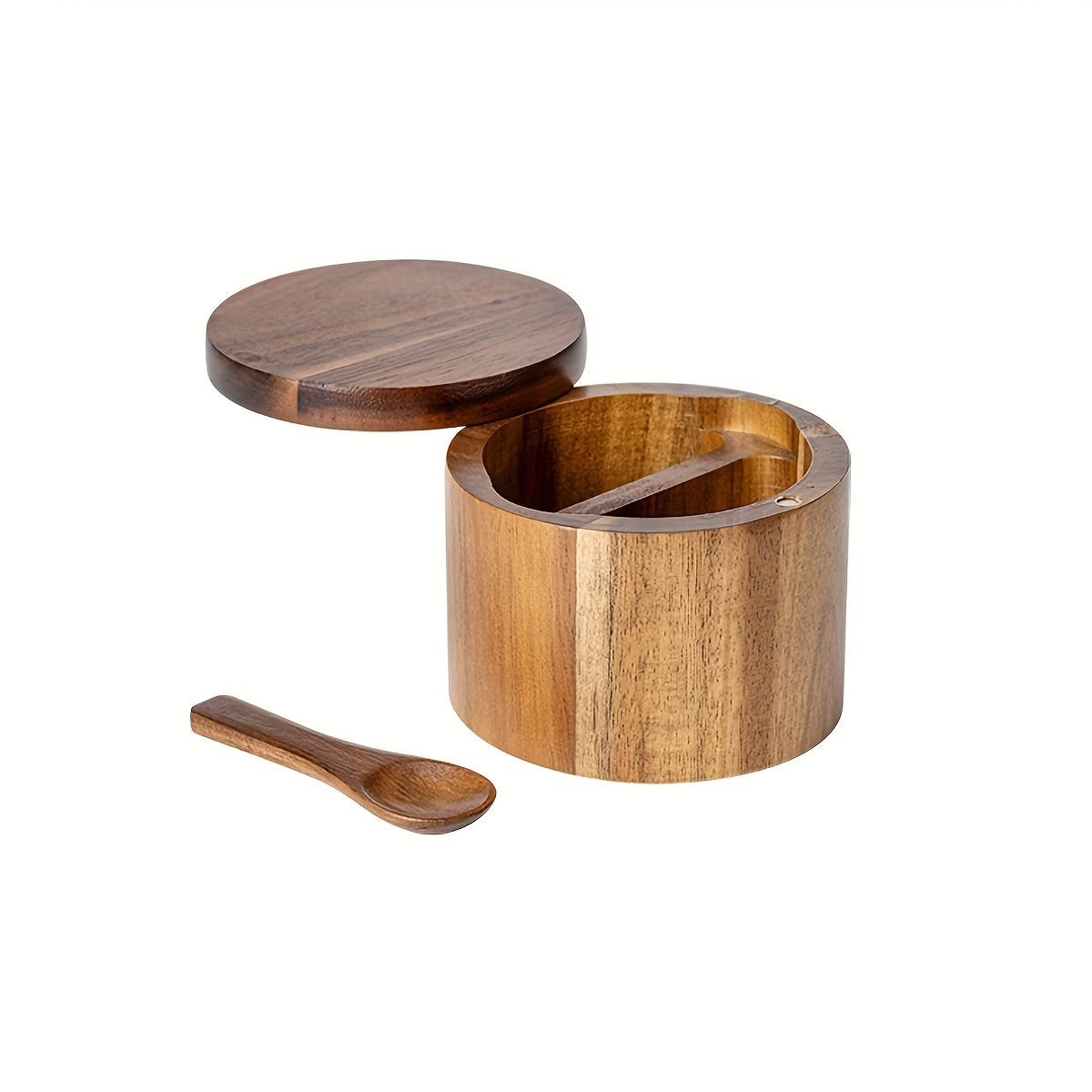 1PC Wooden Rustic Salt and Pepper Set with Spoon for Kitchen Storage of Spices and Condiments