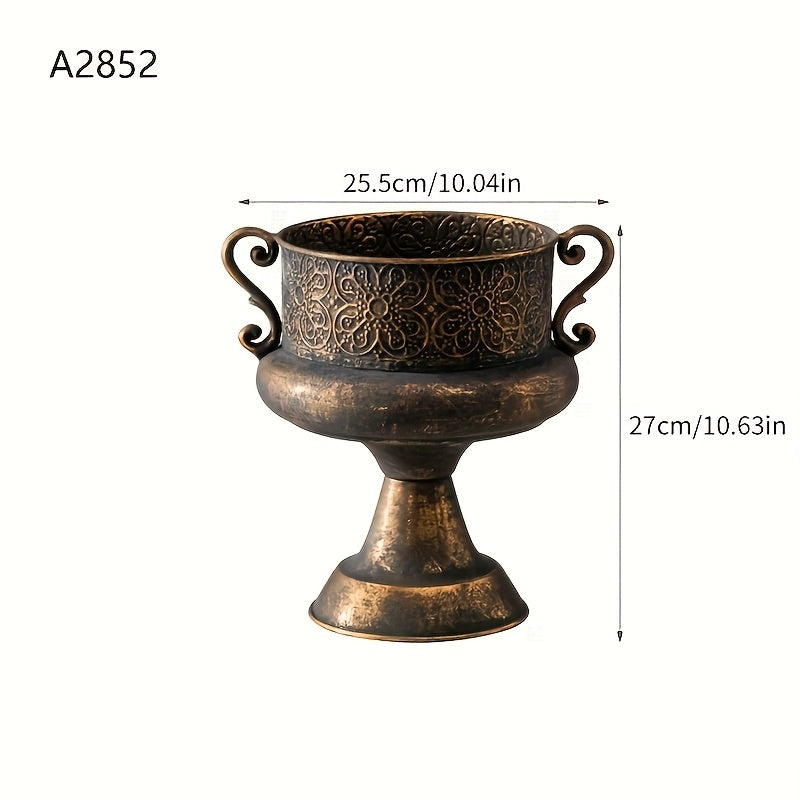 Vintage-Inspired Metal Flower Vase - Elegant Tall Cup Design with Rustic Finish, Perfect for Home & Office Decor