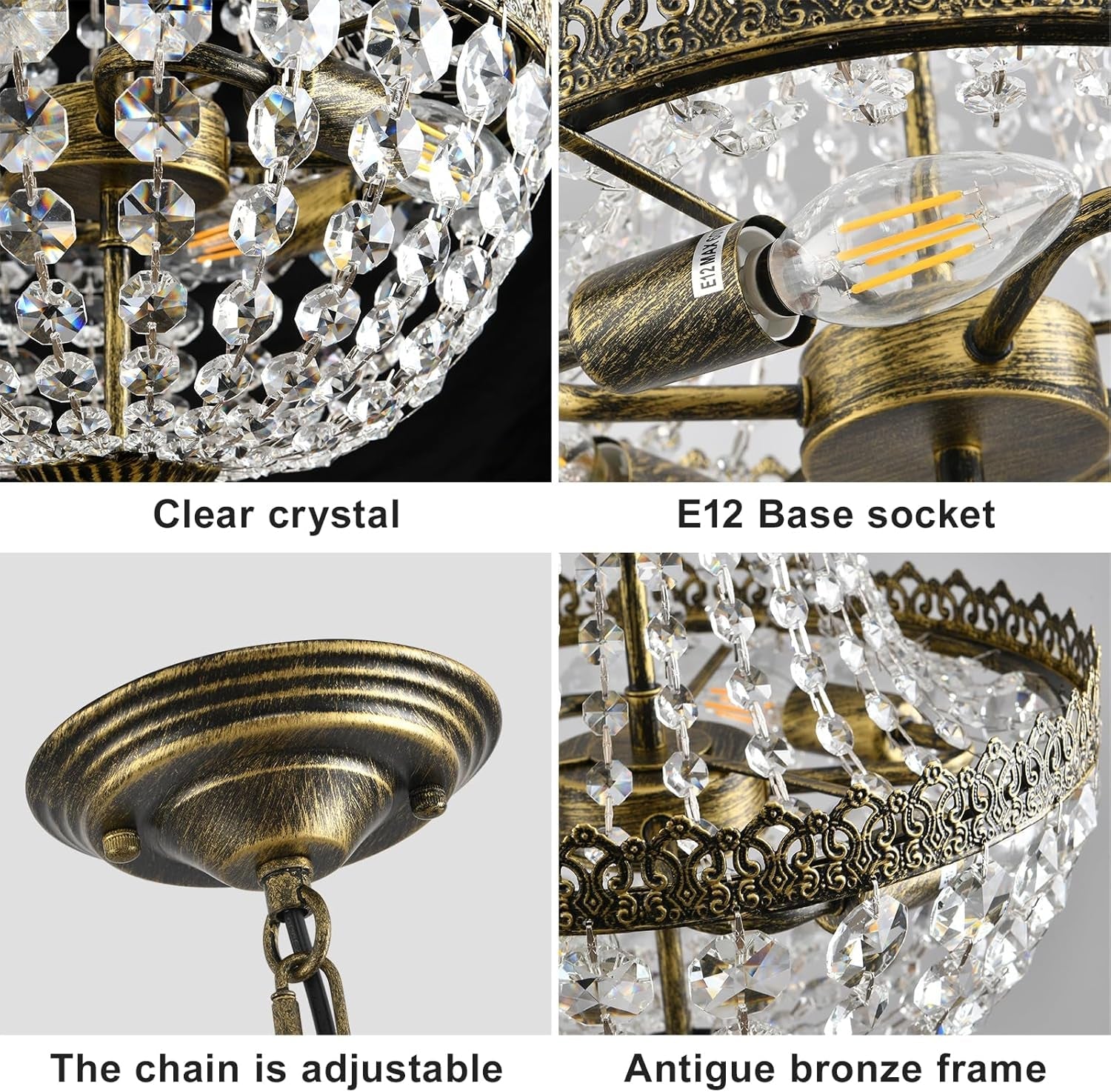 French Crystal Chandelier Bronze Finish Four Light