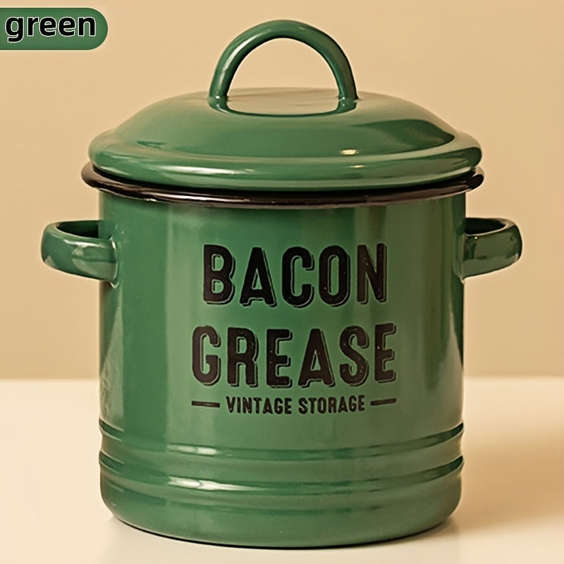 Vintage Enamel Grease Container with Lid - Large Capacity, Rustic Kitchen Decor, Ideal for Cooking Oil Storage, Perfect Gift for Home Cookware Enthusiasts