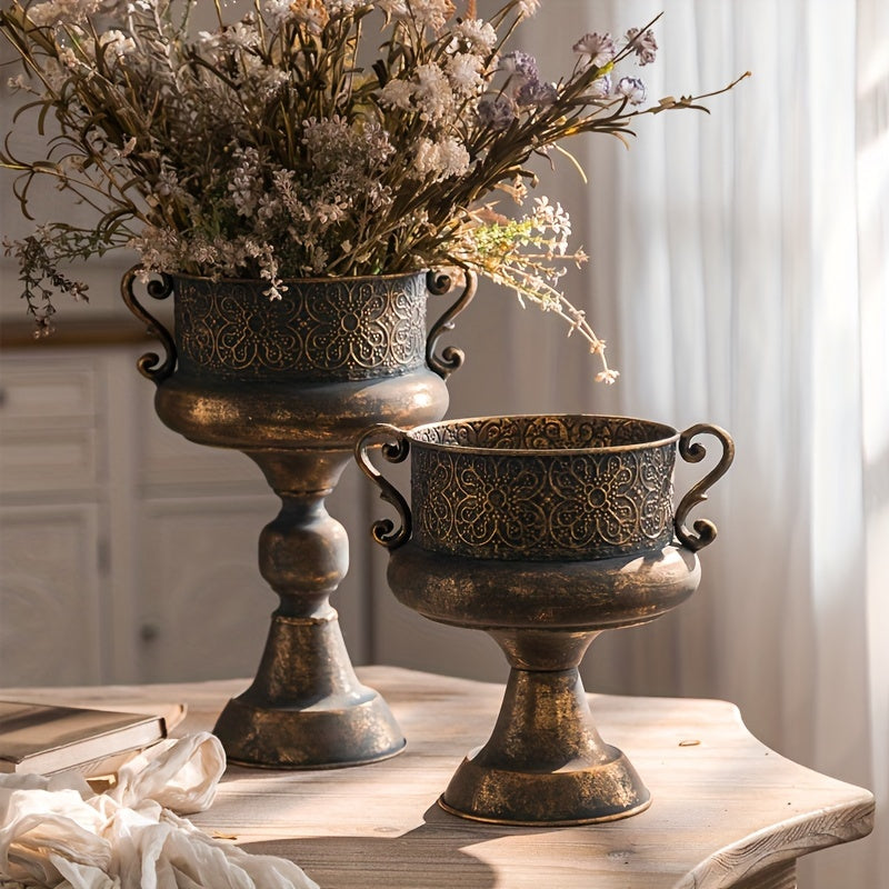 Vintage-Inspired Metal Flower Vase - Elegant Tall Cup Design with Rustic Finish, Perfect for Home & Office Decor