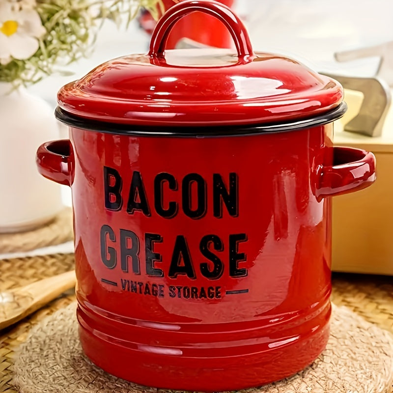 Vintage Enamel Grease Container with Lid - Large Capacity, Rustic Kitchen Decor, Ideal for Cooking Oil Storage, Perfect Gift for Home Cookware Enthusiasts