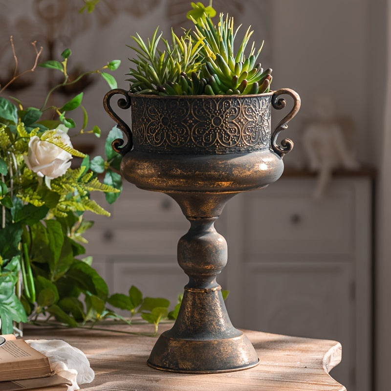 Vintage-Inspired Metal Flower Vase - Elegant Tall Cup Design with Rustic Finish, Perfect for Home & Office Decor