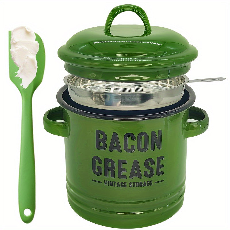 Vintage Enamel Grease Container with Lid - Large Capacity, Rustic Kitchen Decor, Ideal for Cooking Oil Storage, Perfect Gift for Home Cookware Enthusiasts