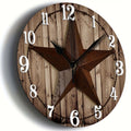 1pc 12in Rustic Western Barn Wood Star Wall Clock - Battery Operated Wooden Clock for Living Room, Bedroom, Dorm Decor - Wood Material, Under 36V - Thanksgiving Decorative Clock_REDSLZ207