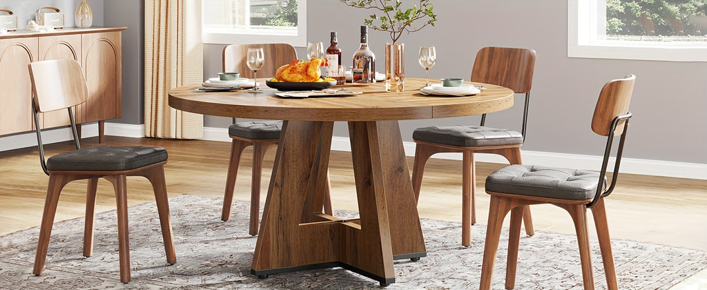 47 Inch Farmhouse Dining Table, Rustic Round Dinner Table for 4, Ideal for Home Dining Room And Living Room, Offering A Countrified Touch to Your Decor
