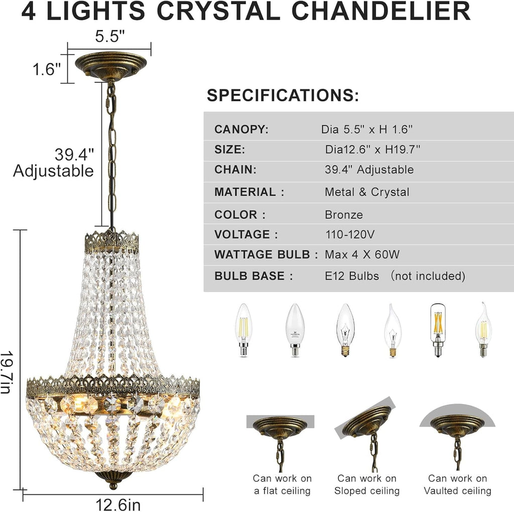 French Crystal Chandelier Bronze Finish Four Light