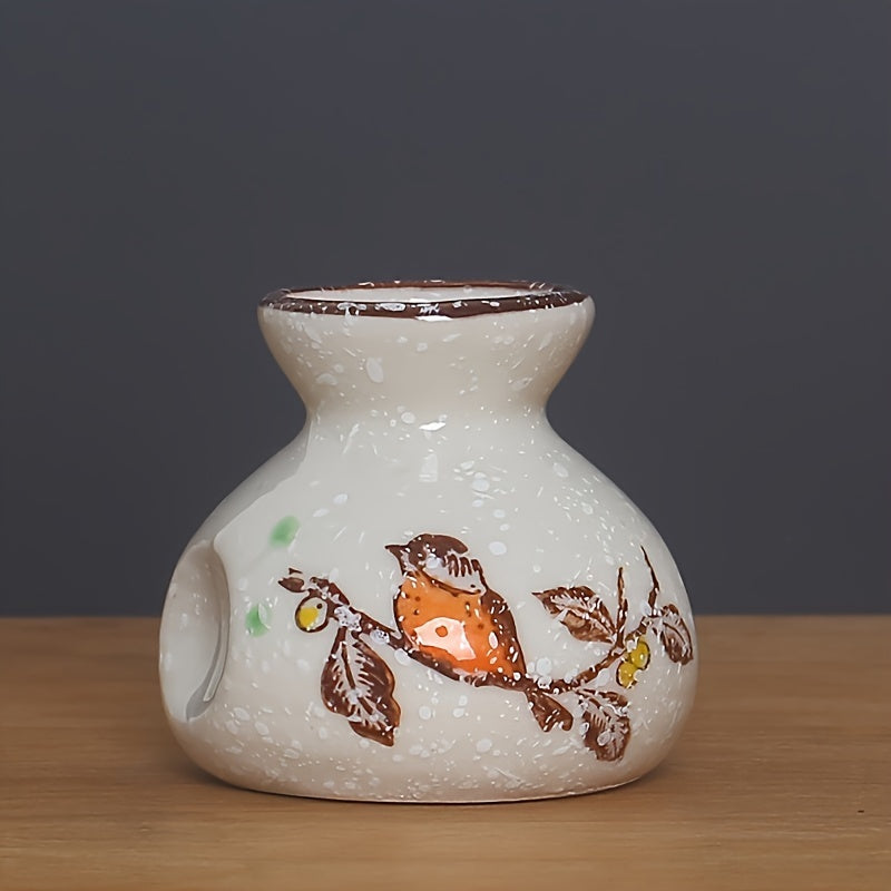 Vintage Ceramic Toothpick Holder – Decorative Kitchen Storage Jar with Floral and Fish Design, Rustic Cream Base for Home or Restaurant Use, Kitchen Accessory | Traditional Aesthetic | Glossy Ceramic Finish