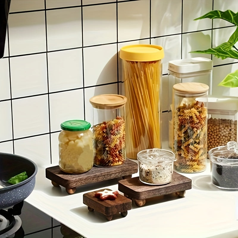 3pcs Brown Wooden Risers Set, Stackable Rustic Farmhouse Kitchen Display Pedestal Stand, 3 Sizes (8x4.3, 6x3.5, 4x2.8 Inches), No Power Required, Home & Kitchen Decor