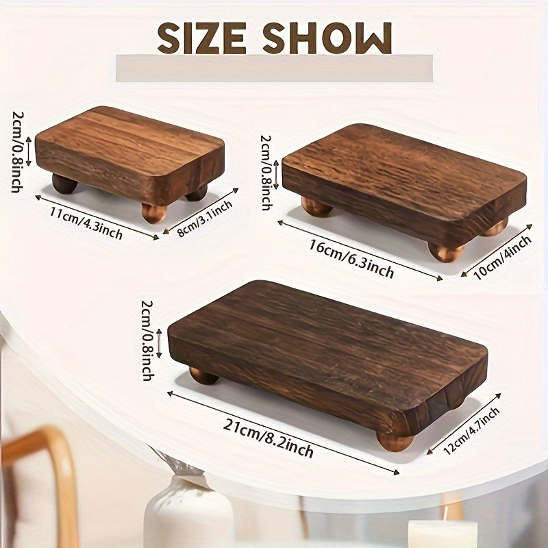 3pcs Brown Wooden Risers Set, Stackable Rustic Farmhouse Kitchen Display Pedestal Stand, 3 Sizes (8x4.3, 6x3.5, 4x2.8 Inches), No Power Required, Home & Kitchen Decor