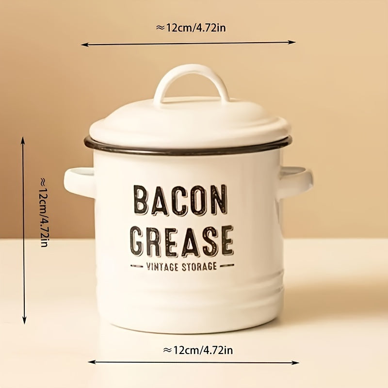 Vintage Enamel Grease Container with Lid - Large Capacity, Rustic Kitchen Decor, Ideal for Cooking Oil Storage, Perfect Gift for Home Cookware Enthusiasts
