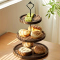 Rustic Wood 3-Tier Cake Stand, Round Wooden Serving Tray with Handle, Multipurpose Dessert Display, Elegant Tiered Cupcake Holder for Parties and Display