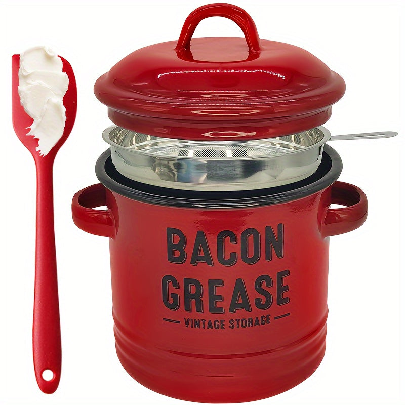 Vintage Enamel Grease Container with Lid - Large Capacity, Rustic Kitchen Decor, Ideal for Cooking Oil Storage, Perfect Gift for Home Cookware Enthusiasts