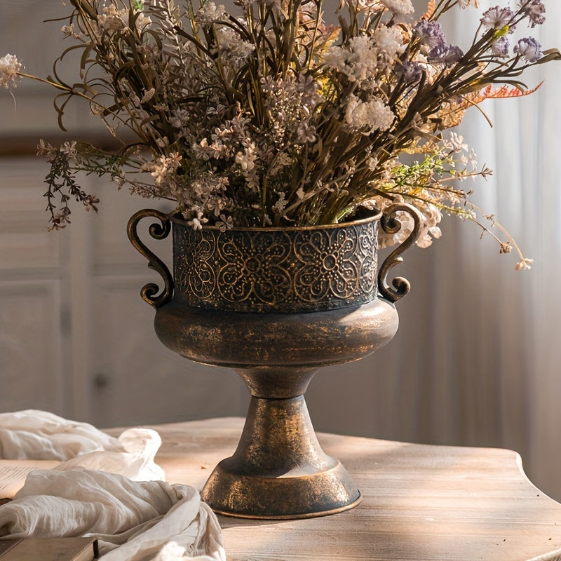 Vintage-Inspired Metal Flower Vase - Elegant Tall Cup Design with Rustic Finish, Perfect for Home & Office Decor