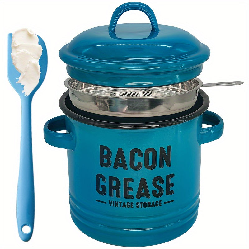 Vintage Enamel Grease Container with Lid - Large Capacity, Rustic Kitchen Decor, Ideal for Cooking Oil Storage, Perfect Gift for Home Cookware Enthusiasts