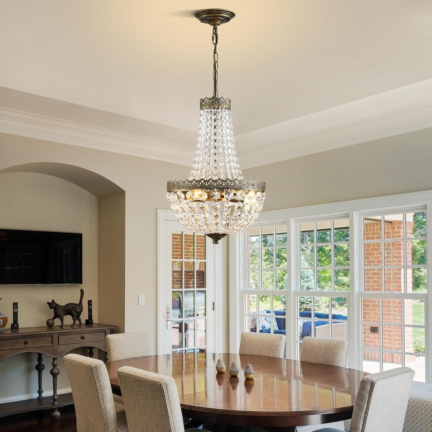 French Crystal Chandelier Bronze Finish Four Light