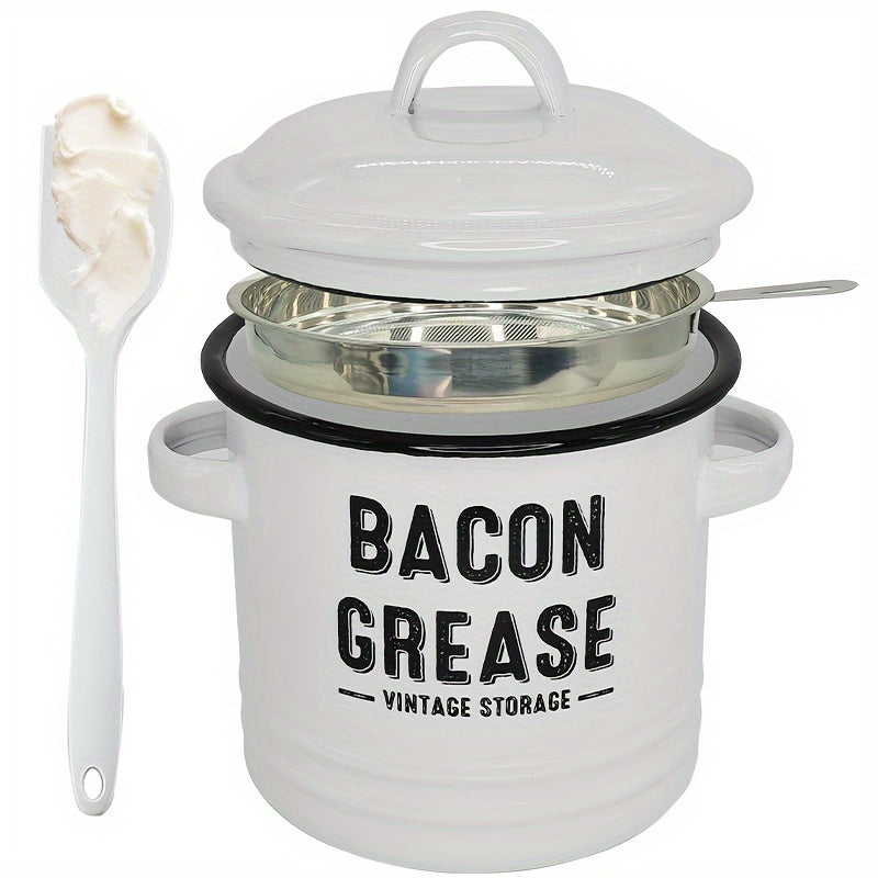Vintage Enamel Grease Container with Lid - Large Capacity, Rustic Kitchen Decor, Ideal for Cooking Oil Storage, Perfect Gift for Home Cookware Enthusiasts