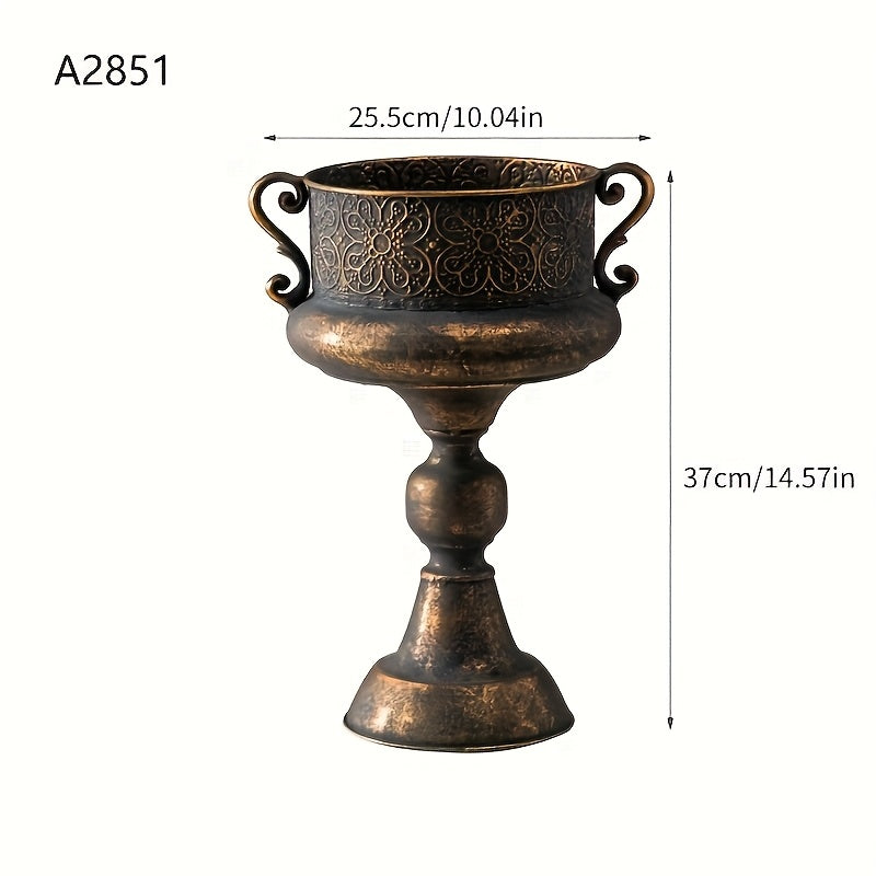 Vintage-Inspired Metal Flower Vase - Elegant Tall Cup Design with Rustic Finish, Perfect for Home & Office Decor